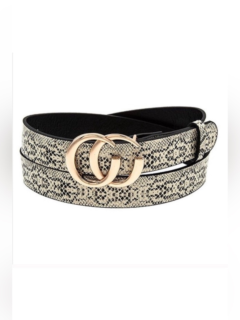 CLOSET CLEAR OUT! Beige Snake Print Belt with Gold Double Ring Buckle